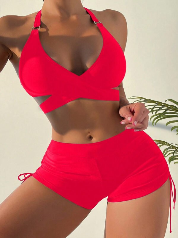 Swimsuit Two Piece Set Crisscross Tied Top and Drawstring Shorts Women's Swimwear Fashion - Image 15