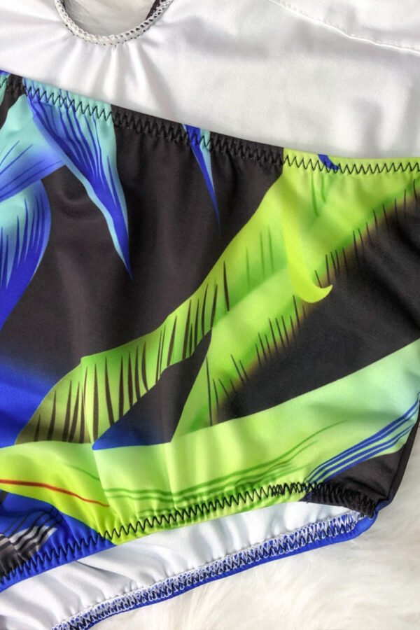 One-Piece Swimsuit Sexy Low V Neck Printed Halter Neck Women's Bikini Swimwear - Image 13