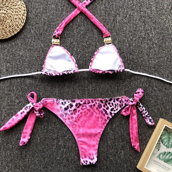 Pink Leopard Print Split Bikini - Image 9