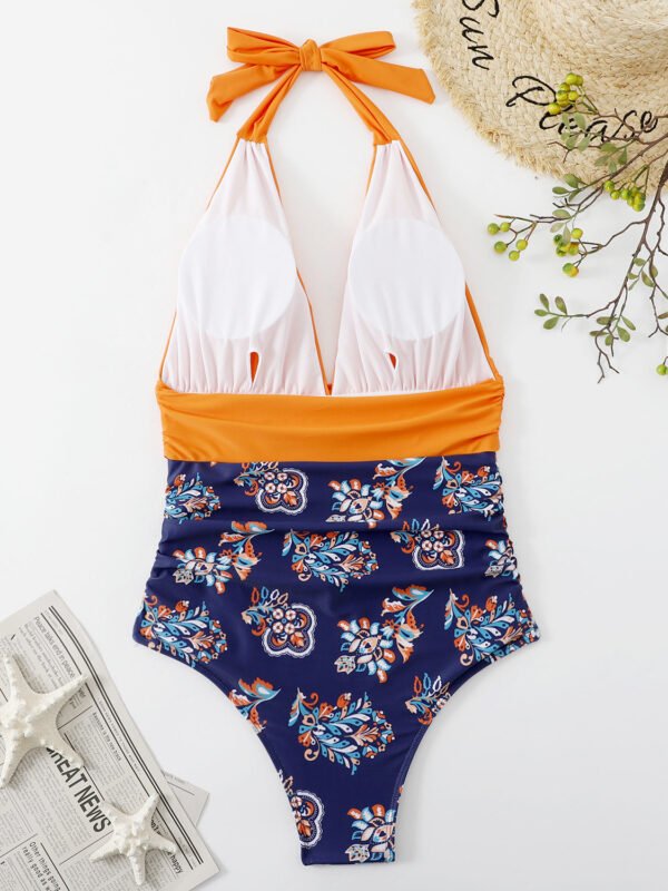 One Piece Swimsuit Nylon Fast Dry Premium Luxury Halter Neck Plunge Low V One-Piece Swimwear - Image 23