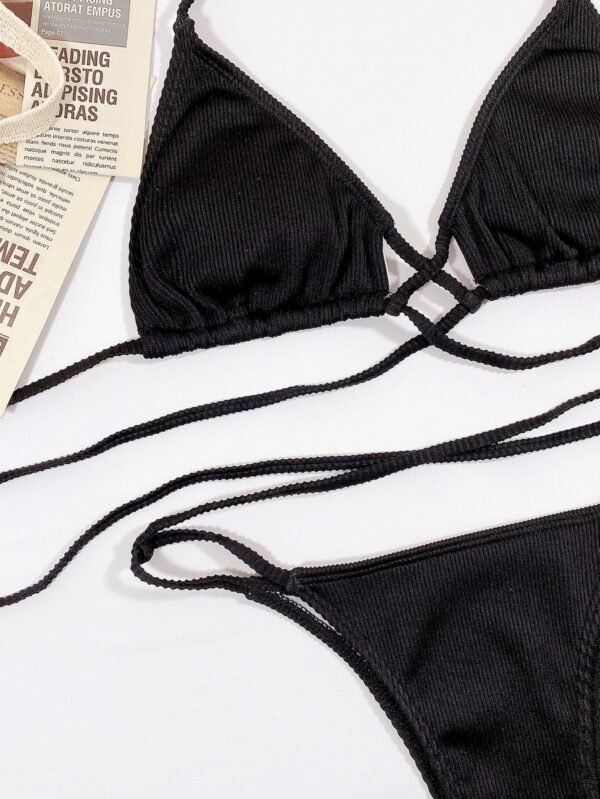 Strappy Bikini Two Piece Sexy Women's Halter Neck Crisscross Ribbed Swimsuit Set - Image 15