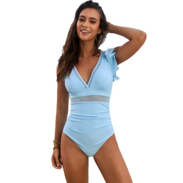 Solid Color Flounced One-piece Swimsuit - Image 5