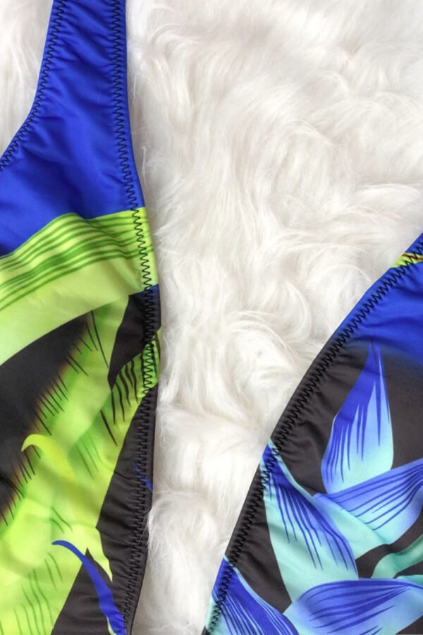 One-Piece Swimsuit Sexy Low V Neck Printed Halter Neck Women's Bikini Swimwear - Image 9