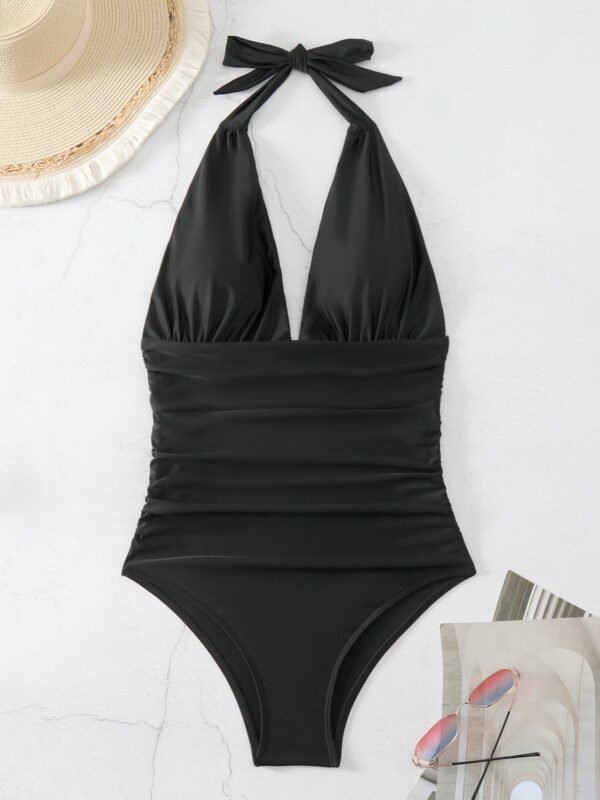 One Piece Swimsuit Nylon Fast Dry Premium Luxury Halter Neck Plunge Low V One-Piece Swimwear - Image 10