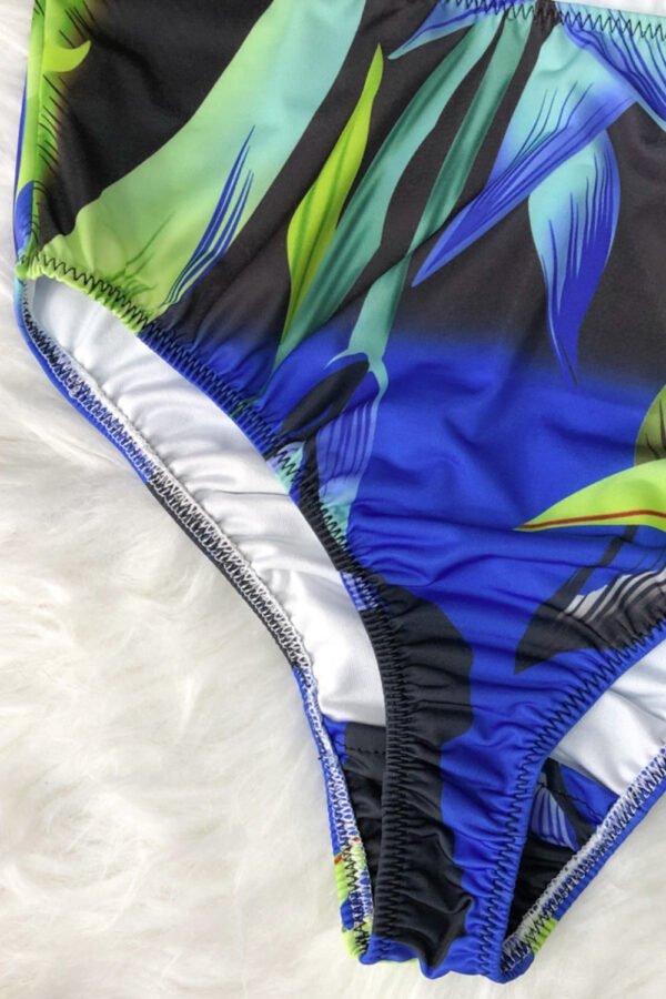 One-Piece Swimsuit Sexy Low V Neck Printed Halter Neck Women's Bikini Swimwear - Image 10