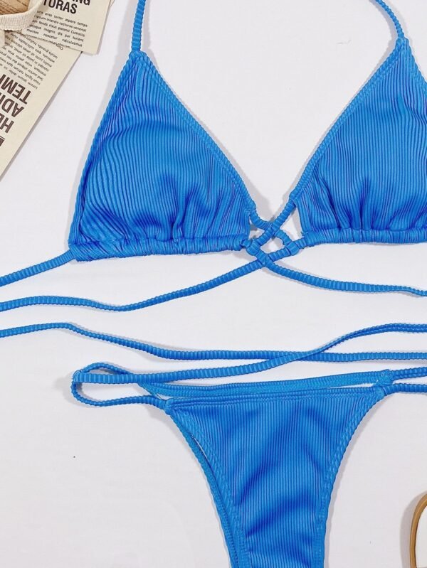 Strappy Bikini Two Piece Sexy Women's Halter Neck Crisscross Ribbed Swimsuit Set - Image 8