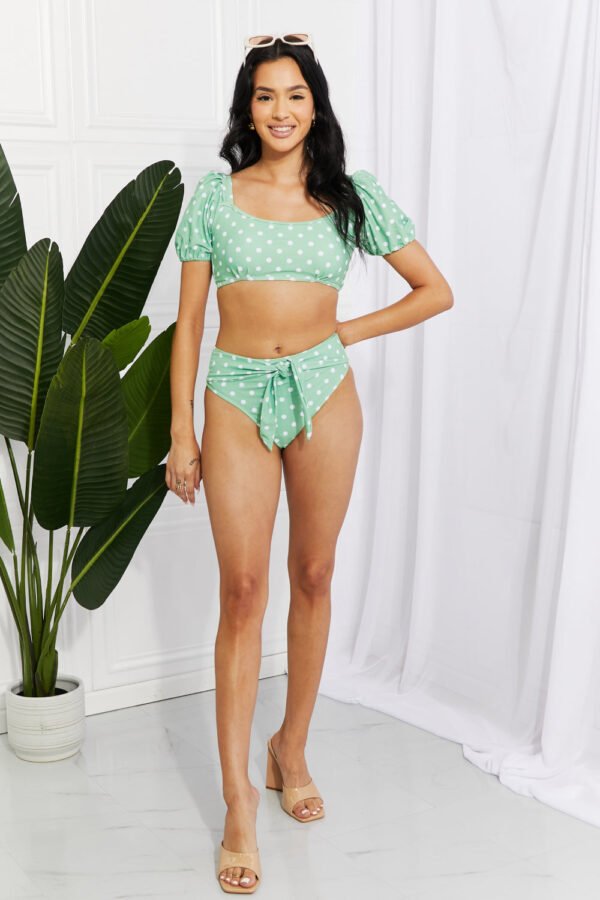 Bikini Set Women's Two Piece  Puff Sleeve High Waist Bottoms  Polka Dot Swimsuit - Image 4