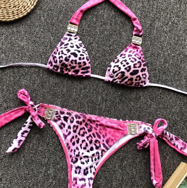 Pink Leopard Print Split Bikini - Image 4