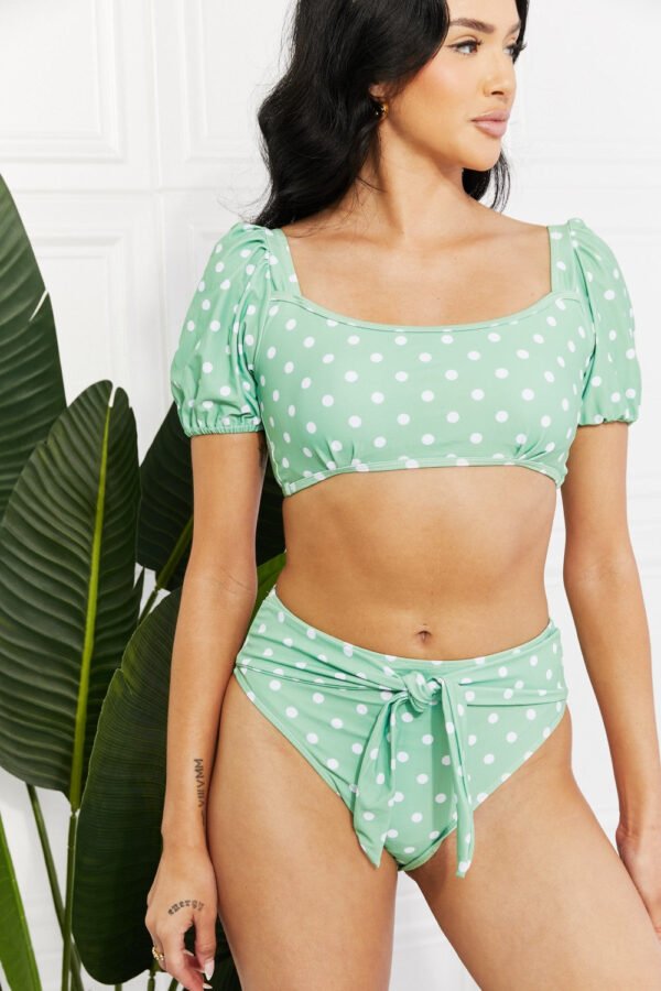 Bikini Set Women's Two Piece  Puff Sleeve High Waist Bottoms  Polka Dot Swimsuit - Image 5