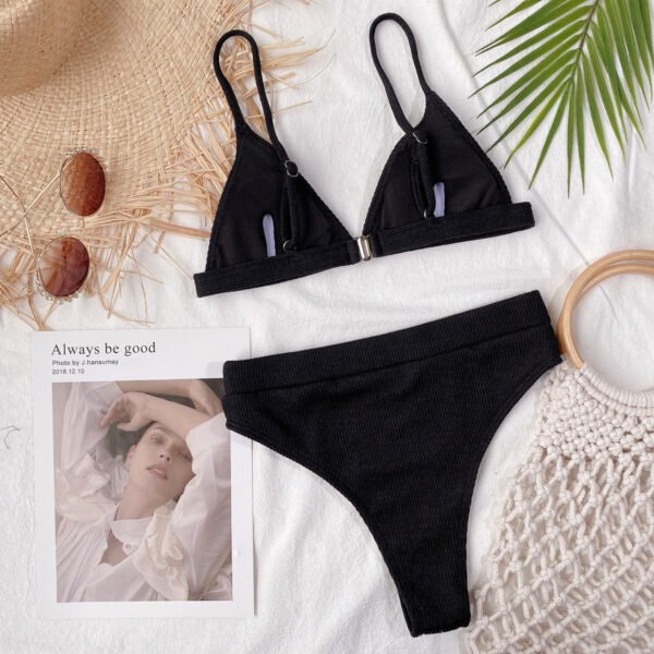Bikini Set Solid Color Spaghetti Strap Ribbed High Waist Swimsuit Two Piece Set KESLEY - Image 14