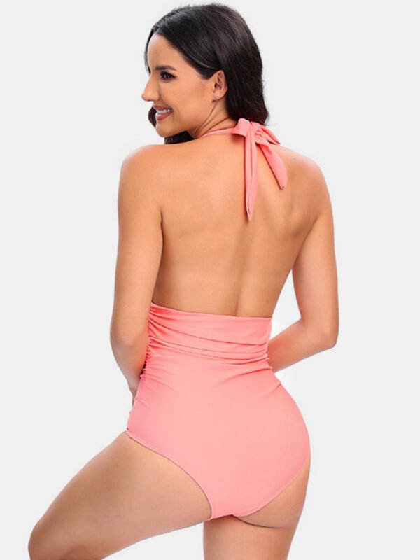 One Piece Swimsuit Nylon Fast Dry Premium Luxury Halter Neck Plunge Low V One-Piece Swimwear - Image 35