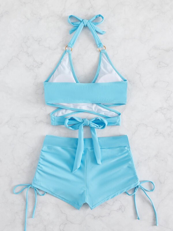 Swimsuit Two Piece Set Crisscross Tied Top and Drawstring Shorts Women's Swimwear Fashion - Image 4