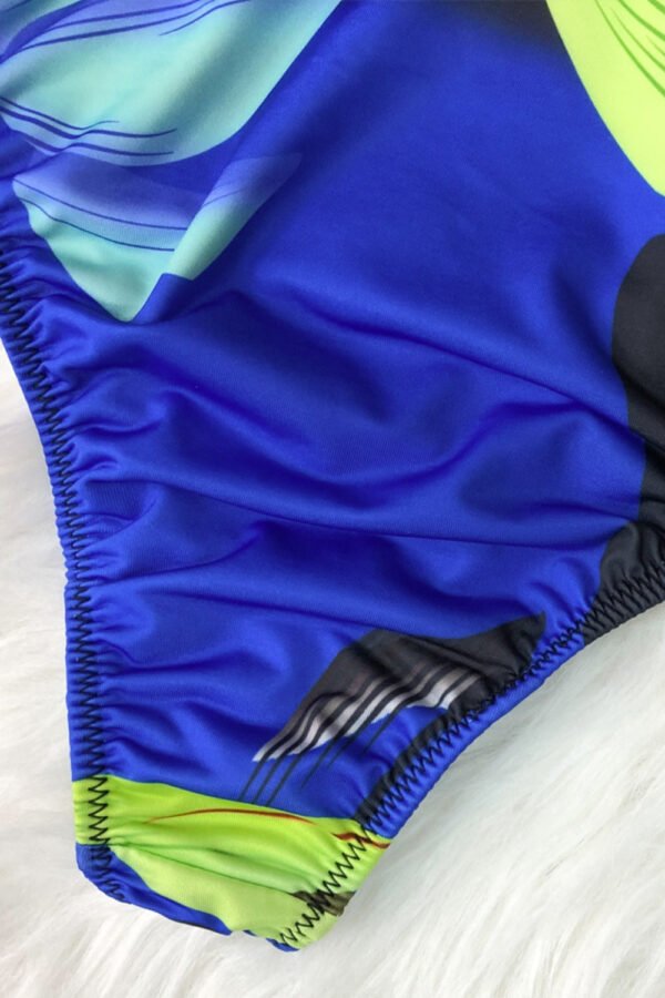 One-Piece Swimsuit Sexy Low V Neck Printed Halter Neck Women's Bikini Swimwear - Image 11