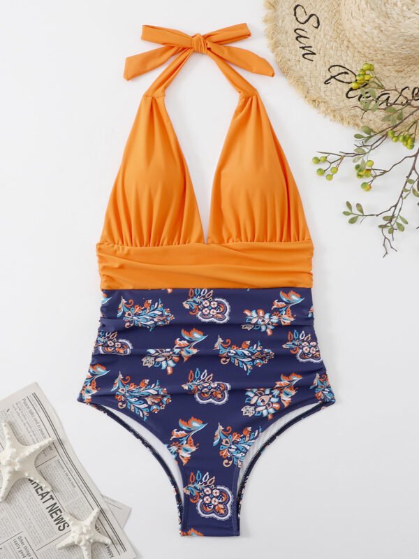One Piece Swimsuit Nylon Fast Dry Premium Luxury Halter Neck Plunge Low V One-Piece Swimwear - Image 22