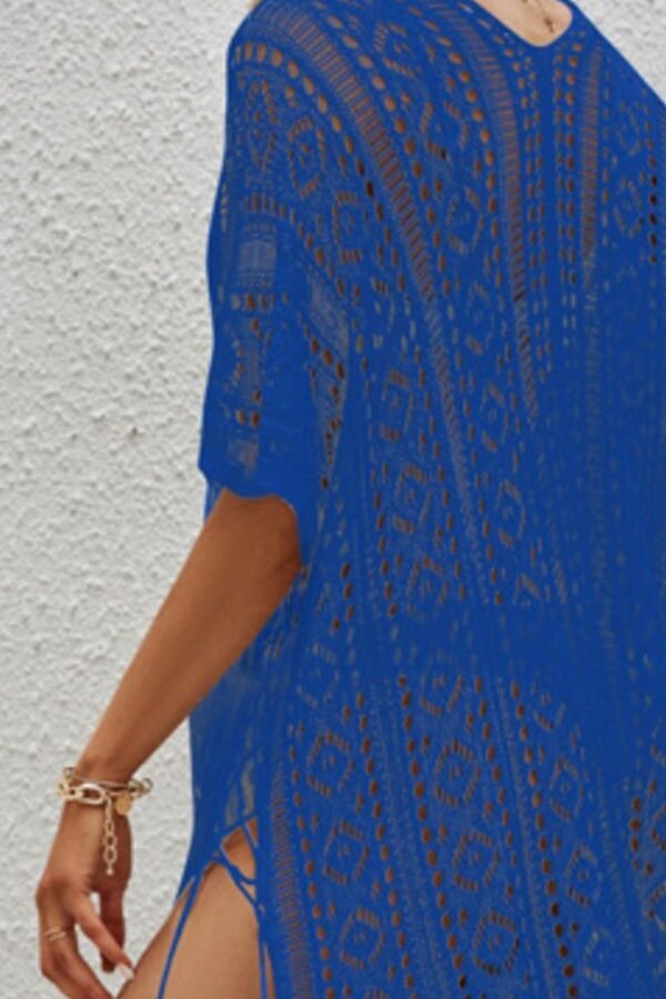 Openwork V-Neck Short Sleeve Cover Up - Image 6