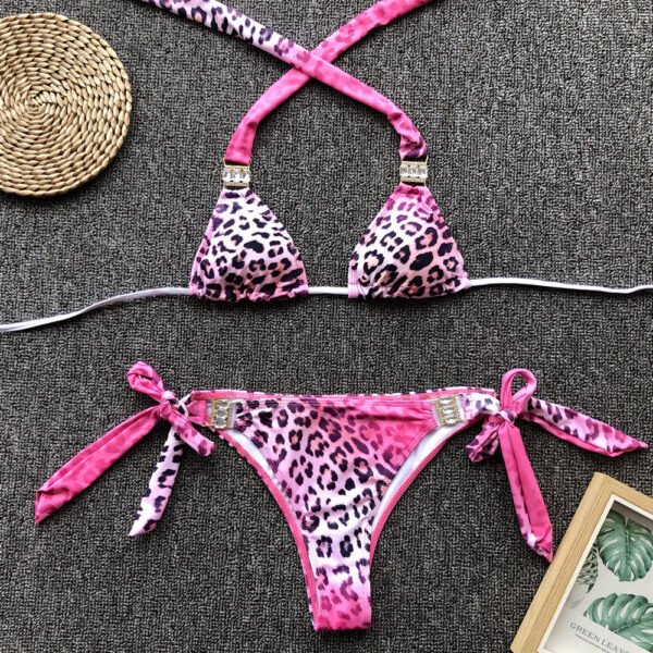 Pink Leopard Print Split Bikini - Image 6