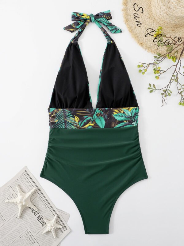 One Piece Swimsuit Nylon Fast Dry Premium Luxury Halter Neck Plunge Low V One-Piece Swimwear - Image 26