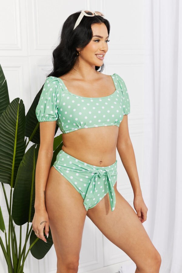 Bikini Set Women's Two Piece  Puff Sleeve High Waist Bottoms  Polka Dot Swimsuit - Image 3