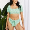 Bikini Set Women's Two Piece  Puff Sleeve High Waist Bottoms  Polka Dot Swimsuit