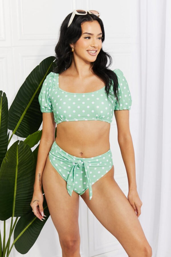 Bikini Set Women's Two Piece  Puff Sleeve High Waist Bottoms  Polka Dot Swimsuit