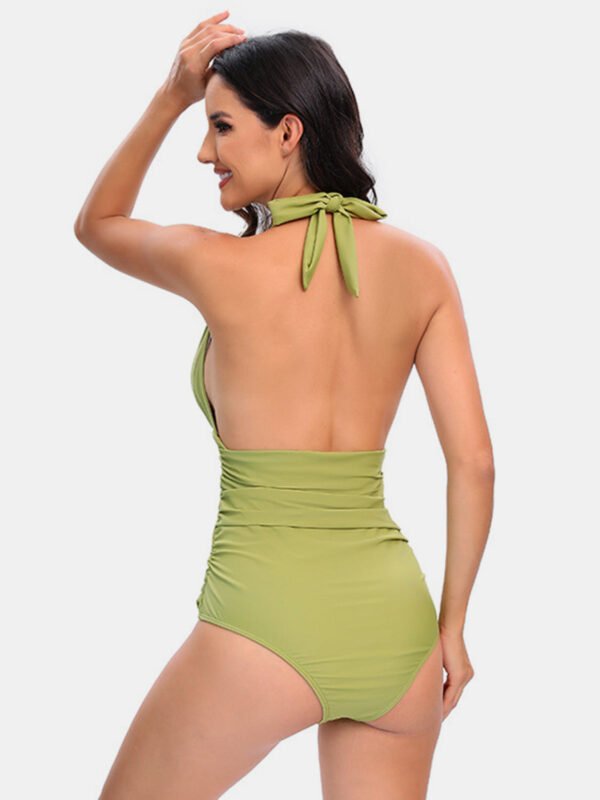 One Piece Swimsuit Nylon Fast Dry Premium Luxury Halter Neck Plunge Low V One-Piece Swimwear - Image 11
