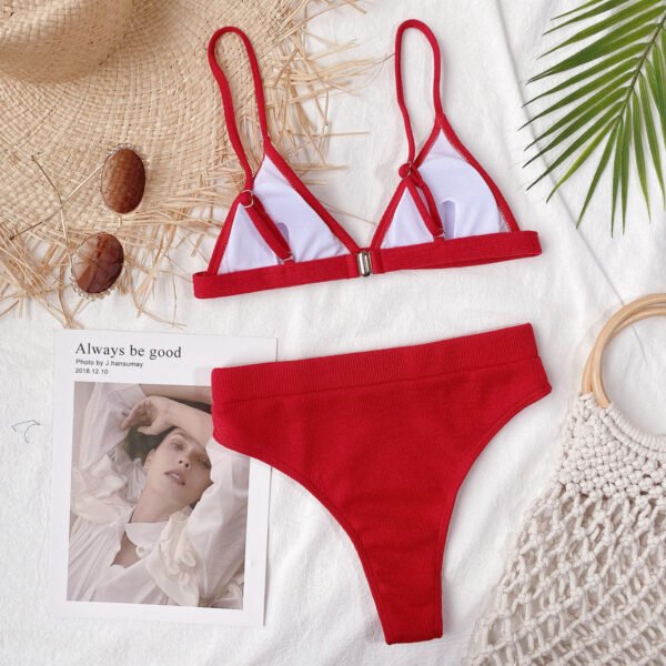 Bikini Set Solid Color Spaghetti Strap Ribbed High Waist Swimsuit Two Piece Set KESLEY - Image 15