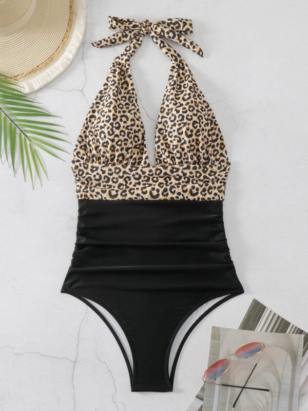One Piece Swimsuit Nylon Fast Dry Premium Luxury Halter Neck Plunge Low V One-Piece Swimwear - Image 30