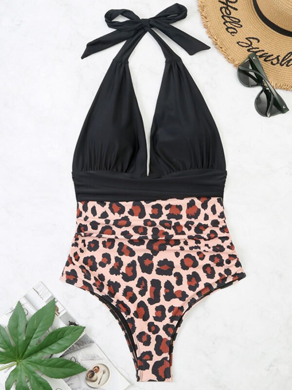 One Piece Swimsuit Nylon Fast Dry Premium Luxury Halter Neck Plunge Low V One-Piece Swimwear - Image 15