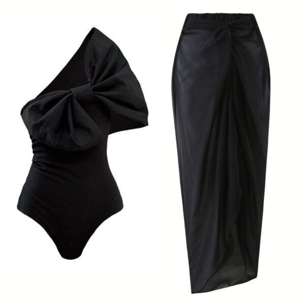 Black And White Tube Top Bow One-piece Swimsuit - Image 3