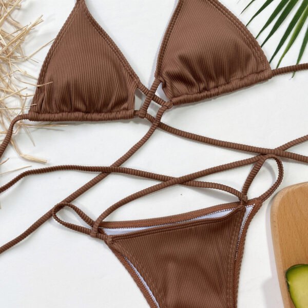 Strappy Bikini Two Piece Sexy Women's Halter Neck Crisscross Ribbed Swimsuit Set - Image 12