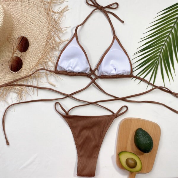 Strappy Bikini Two Piece Sexy Women's Halter Neck Crisscross Ribbed Swimsuit Set - Image 13