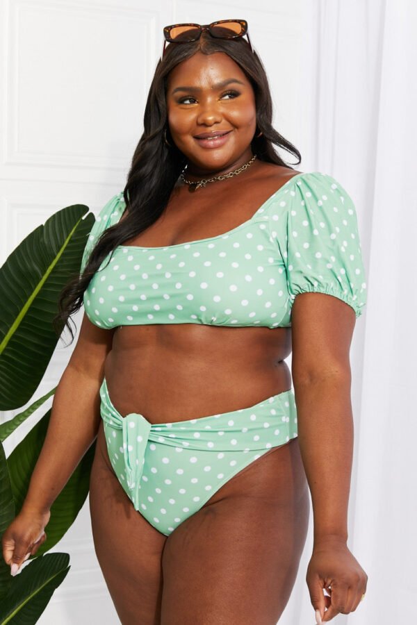 Bikini Set Women's Two Piece  Puff Sleeve High Waist Bottoms  Polka Dot Swimsuit - Image 9